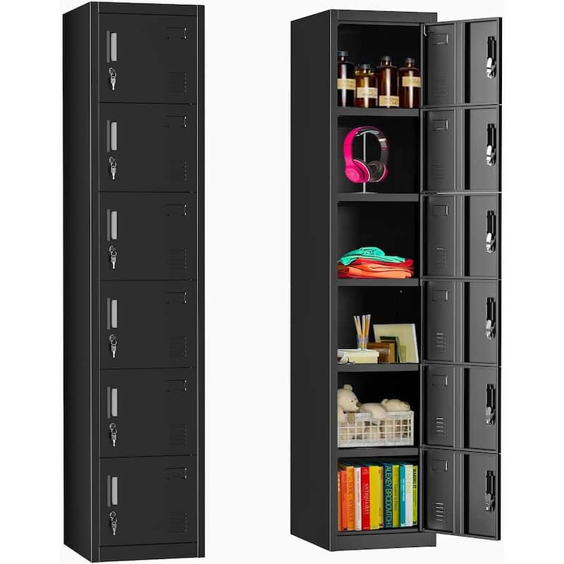 6 Doors Metal Locker Storage Cabinet for Home Office,School - Black
