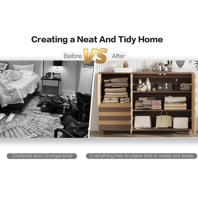 55" Buffet Sideboard Storage Cabinet with 2 Drawers and 3 Doors