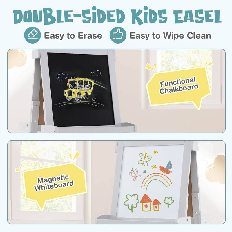 Costway Foldable Easel for Kids 3-in-1 Double-sided Art Easel with - See Details
