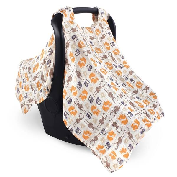 slide 1 of 1, Hudson Baby Infant Boy Muslin Cotton Car Seat and Stroller Canopy, Forest, One Size - Forest Forest