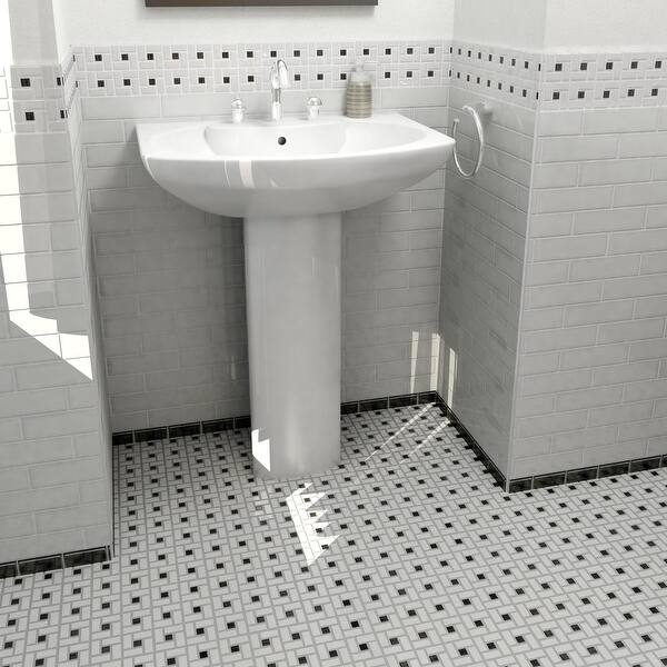 slide 1 of 7, Merola Tile Spiral Black and White 12.5" x 12.5" Porcelain Mosaic Tile