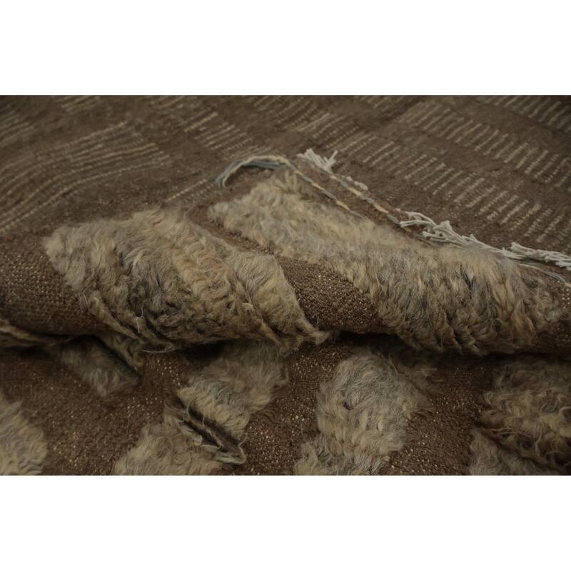 Hand Knotted Oriental 100% Wool Carpet Modern All-Over Brown Moroccan Area Rug - 13' 10'' X 10' 0''