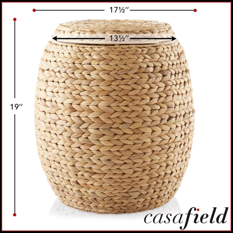Round Water Hyacinth Storage BasketHamper with Lid