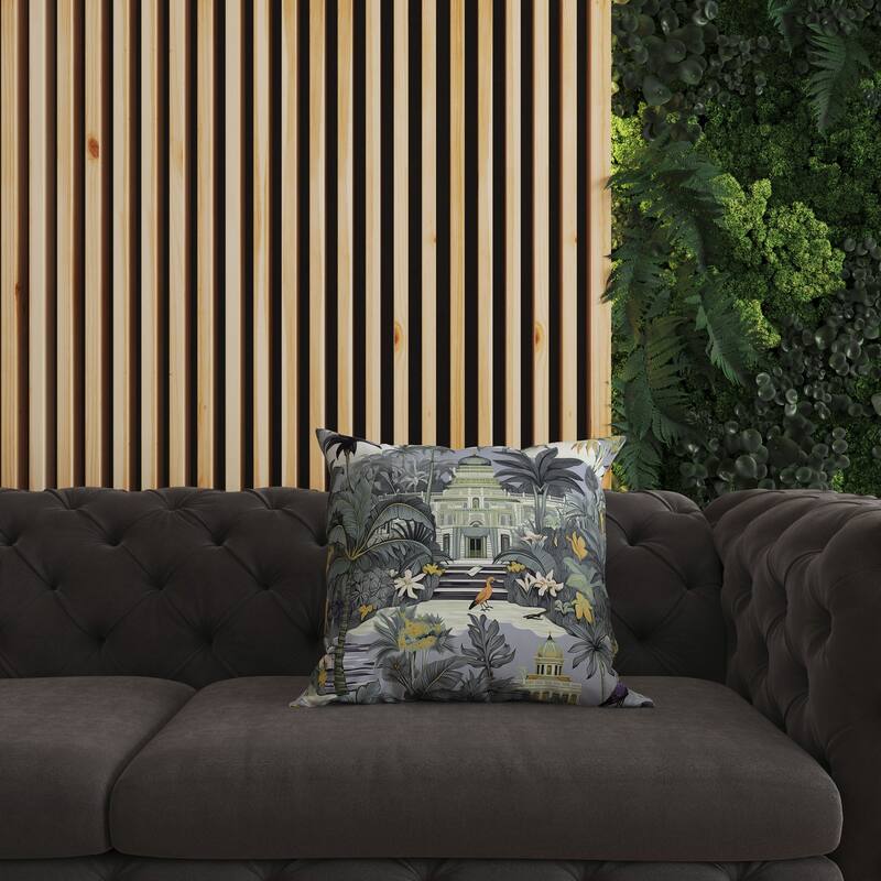 Grey And Green Divine Foliage Faux Suede Throw Pillow Zipper