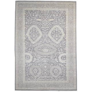 One of a Kind Hand-Knotted Persian 9' x 12' Oriental Wool Grey Rug - 9'0"x13'1"