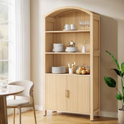 71" Tall Arched Kitchen Pantry Cabinet with Doors, Mid-Century 5-Tier Storage Cabinet for Kitchen, Dining Room