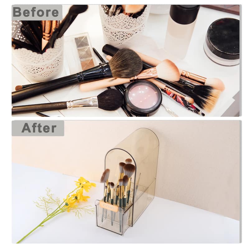 Makeup Organizer Dust-proof Makeup Organizer for Vanity Holder for Brush Brown - 6.69"x3.94"x9.84"
