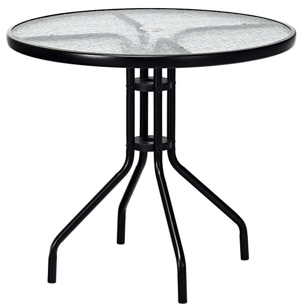 glass outdoor table with umbrella hole