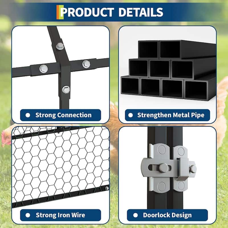 3 Doors Outdoor Large Metal Chicken Coop with Waterproof Anti-UV Cover for Rabbit Duck