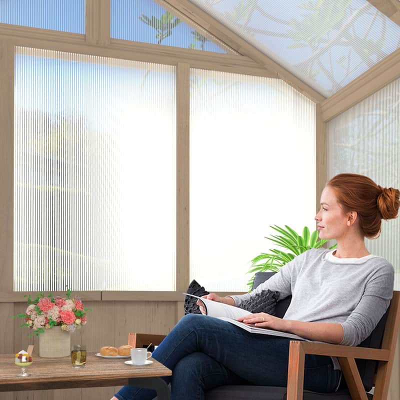 VEIKOUS Walk-in Wooden Greenhouse for Outside, Garden and Backyard, Light Mocha Brown