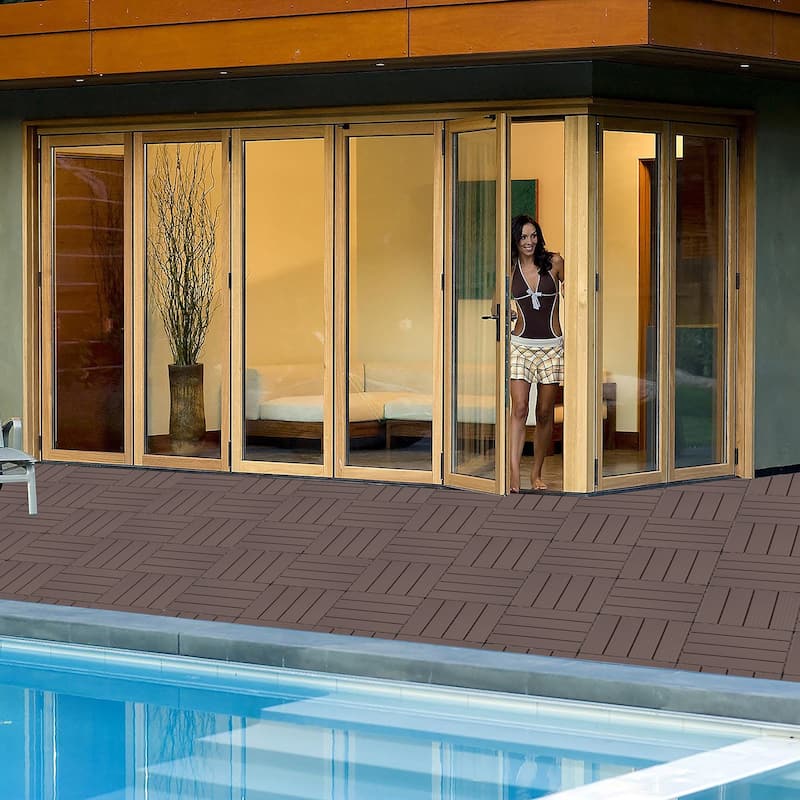 Plastic Interlocking Deck Tiles, 12.00"x12.00"(Pack of 44), Patio Flooring Outdoor Waterproof All Weather Use
