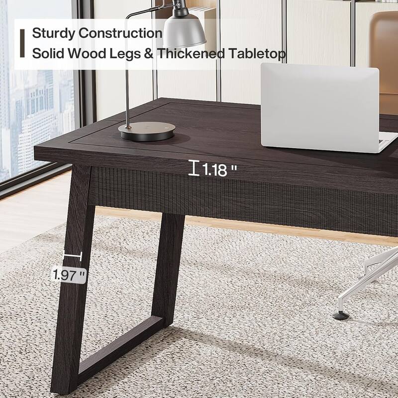 55-In Home Office Executive Desk, Solid Wood Computer Desk with Drawer