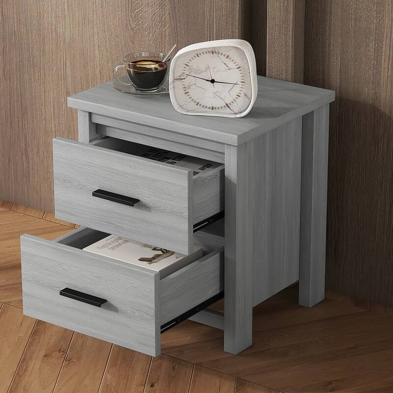 Vintage Two Drawer Bedside Table, Wooden Original Texture Nightstand with Large Storage Space for Bedroom Livingroom