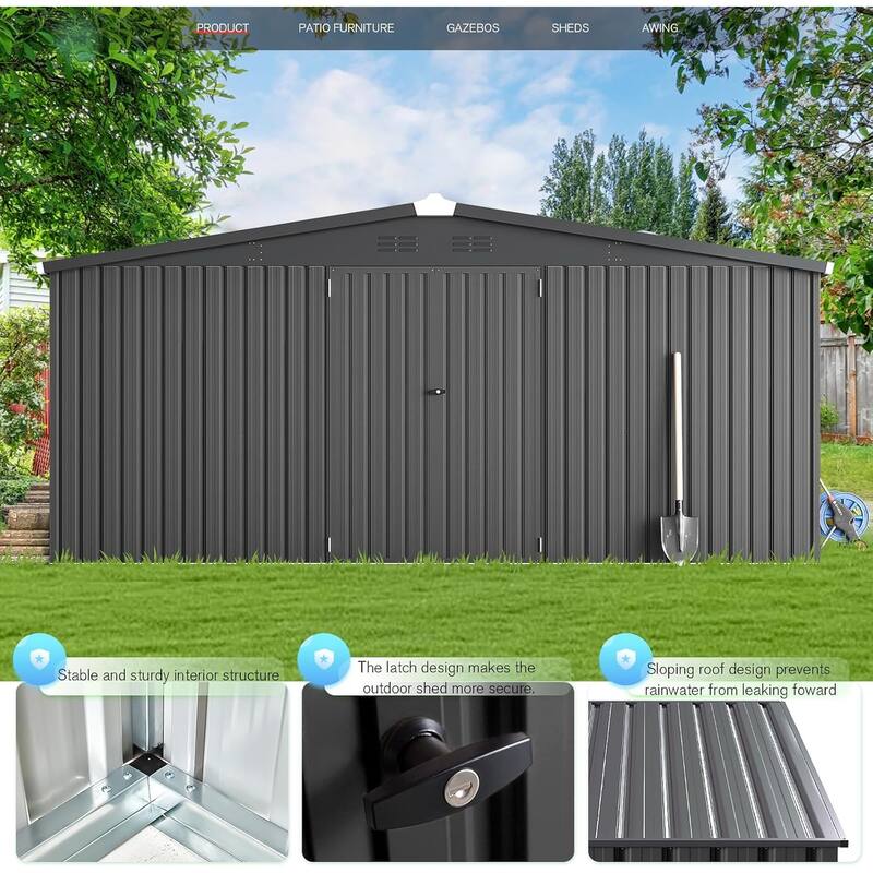 AECOJOY Outdoor Extra Large Storage Metal Shed with Lockable Doors