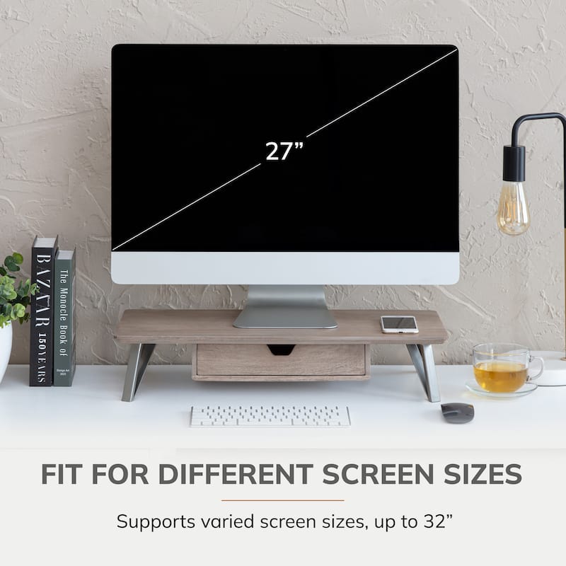 Jani Wood Monitor Stand Riser Desk - Ergonomic Design Stand, Desktop Organizer Table for Home, Office Workspace, Gaming Desk