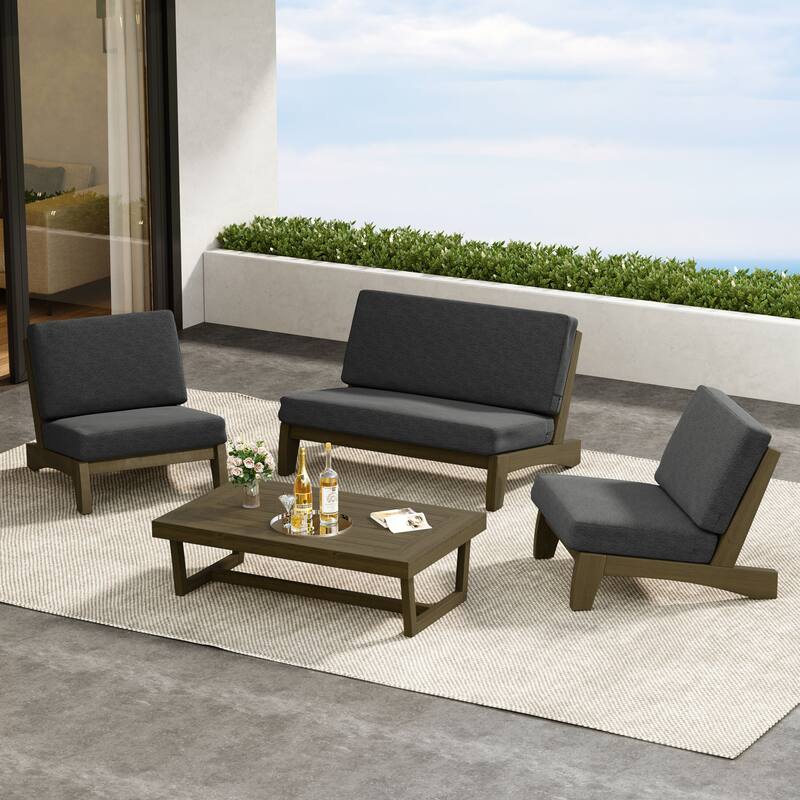 Patio 4 Pieces Teak Wood Conversation Set With Coffee Table