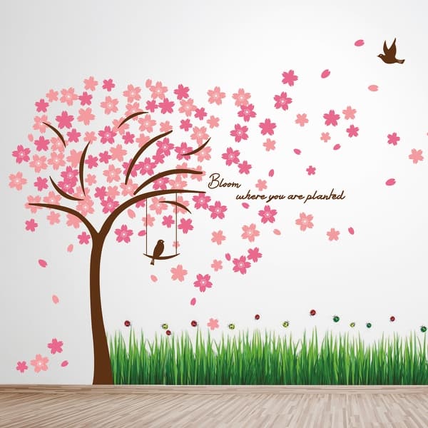 slide 2 of 4, Walplus Colorful Grass Pink Cherry Blossom Wall Sticker Nursery Decor