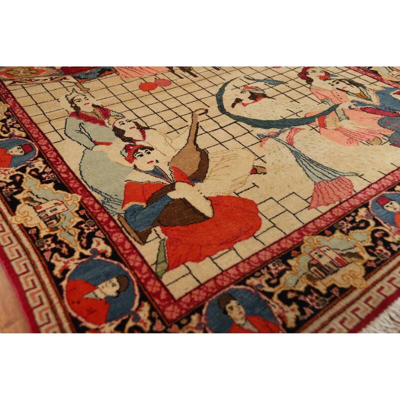 Pre-1900 Antique Pictorial Kashan Persian Rug Hand-Knotted Wool Carpet - 4'3"x 7'0"