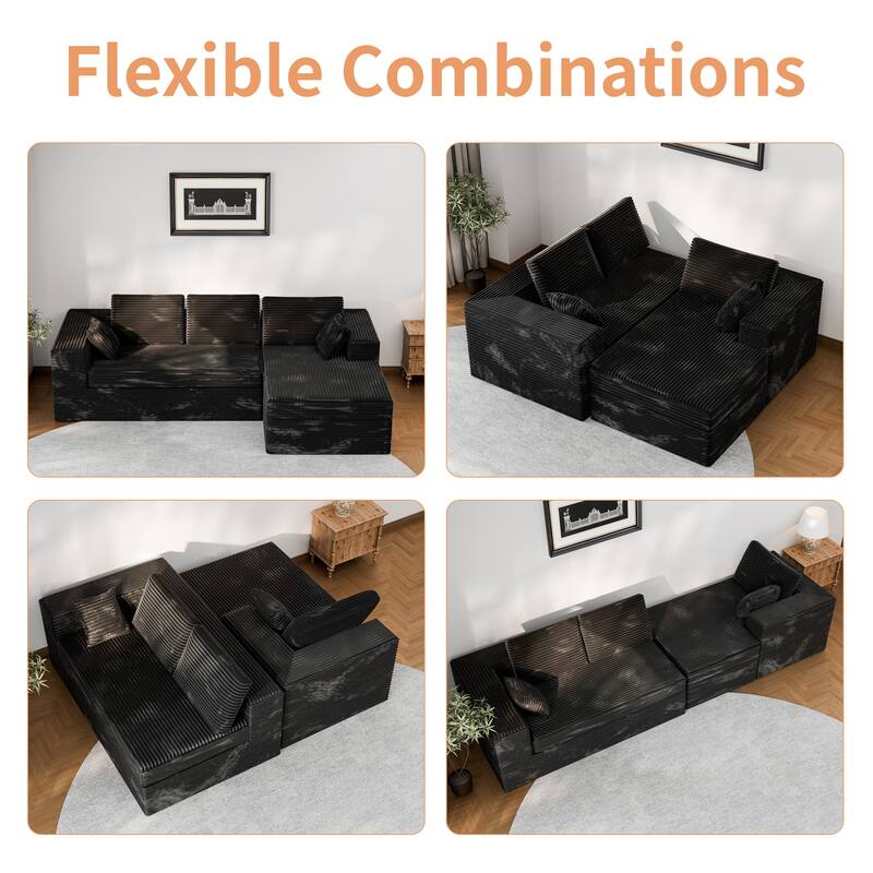 Modland 108”L-Shaped Modular Corduroy Couch with Deep Seats Comfy Sectional Sofa for Living Room