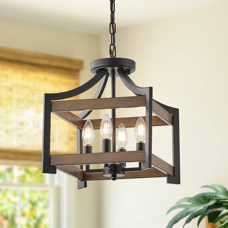 Starsky 4-Light Faux Wood Finish Rectangular Farmhouse Chandelier - Matte Black