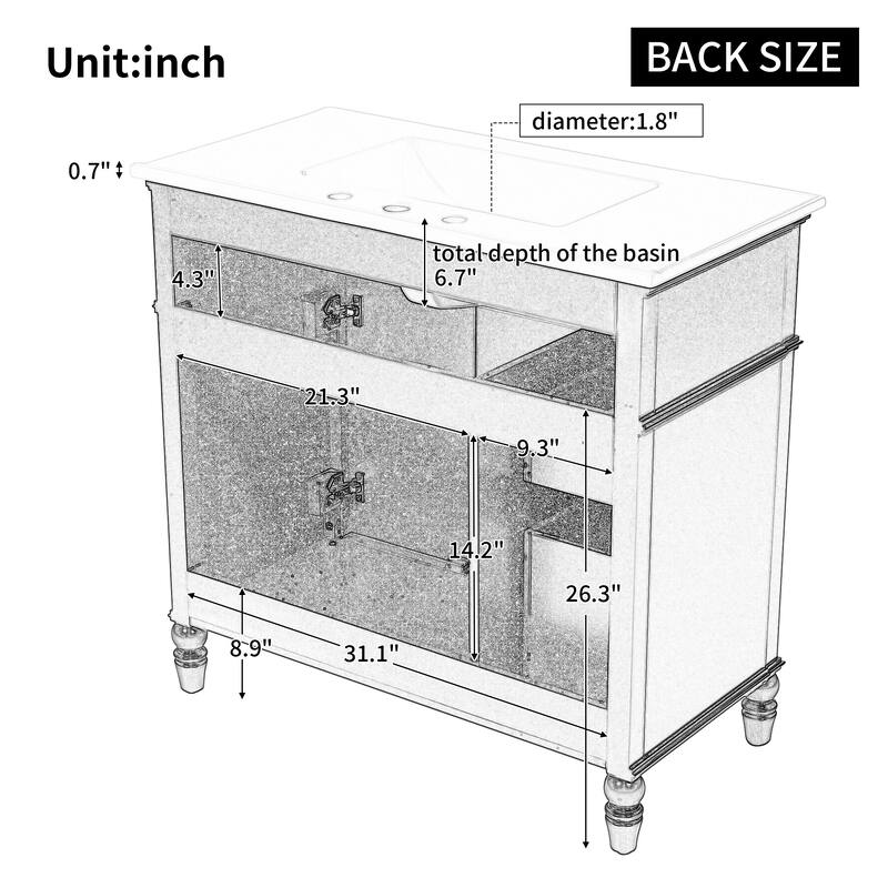 36 in. W Freestanding Bathroom Vanity with White Ceramic Sink and Two Drawers