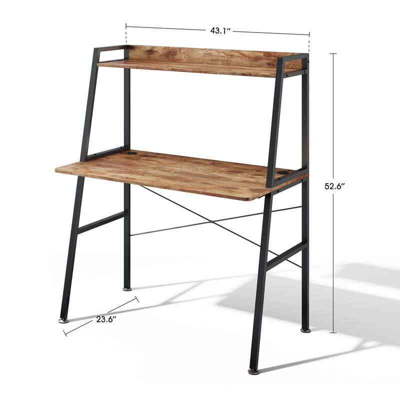 48 Inch Ladder Desk with Storage Shelves, 2-Tier Home Office Writing Computer Desk