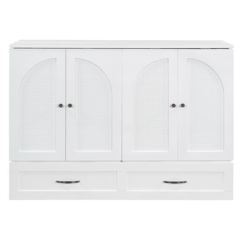 Space-Saving Full Size Murphy Bed with Large Drawers, White