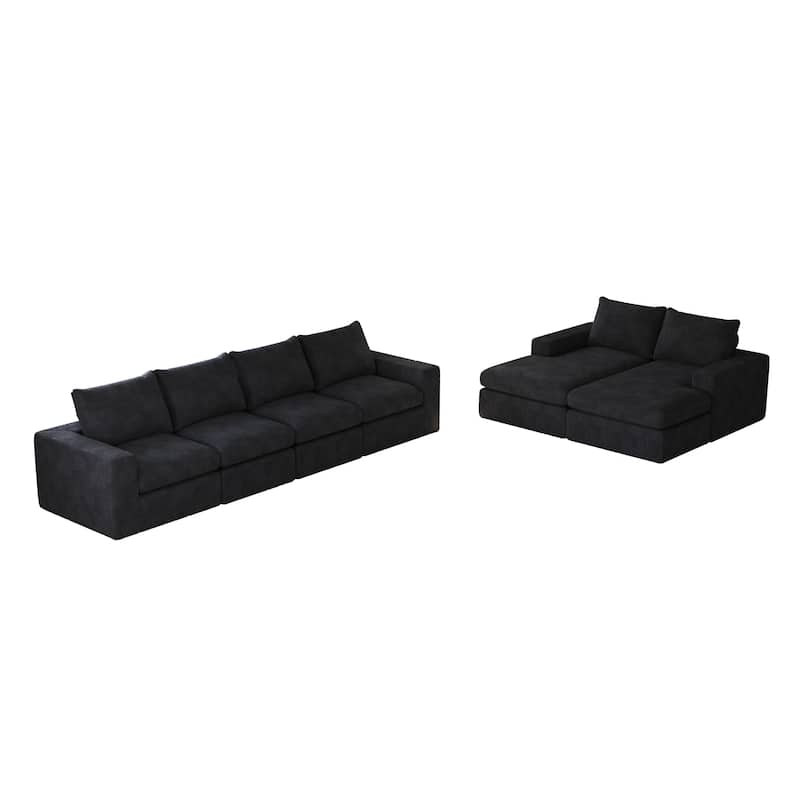 99" Corduroy L-Shaped Sectional Sofa with Chaise Lounge, 3 Pillows and No Assembly Required