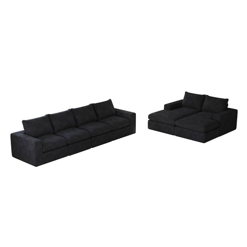 L-shaped Sectional Sofa Set of 2 Corduroy Upholstered Cloud Modular Couch with Chaise Free Combination Sectional Sofa Set
