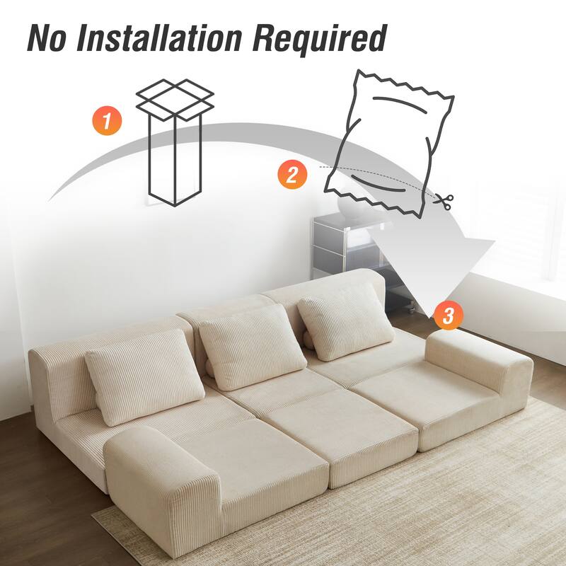 108" Corduroy Upholstered Modular Oversized 3-Seater Convertible Comfy Compressed Sofa