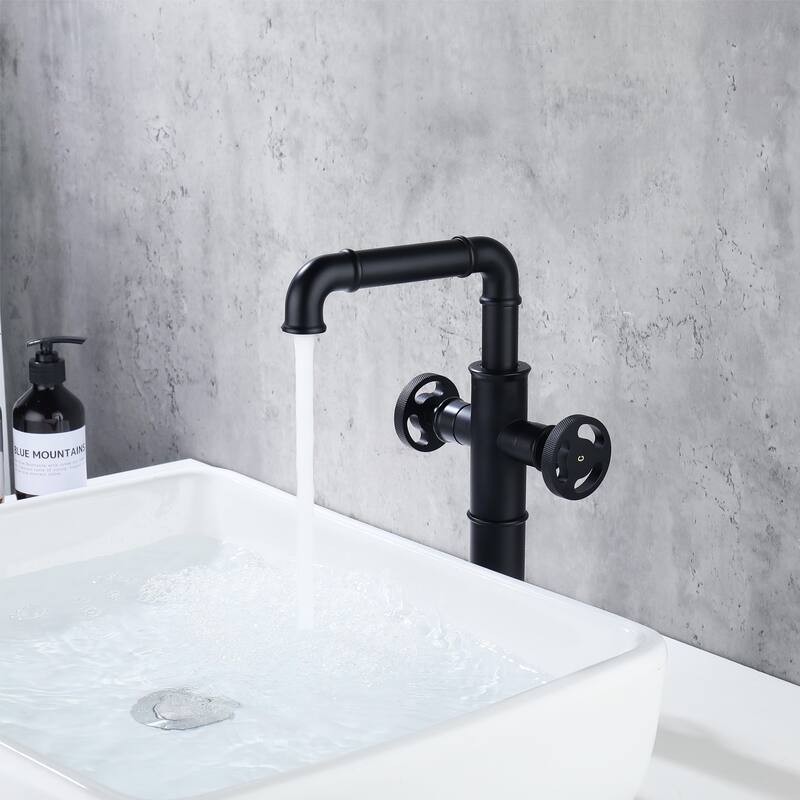 Industrial Single Hole 360 Degree Swivel Bathroom Sink Faucet with 2 Handle in Black/Gold