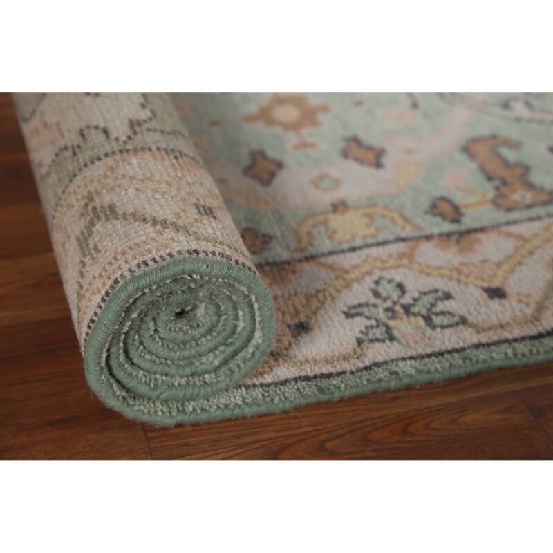 Green Oushak Oriental Runner Rug Hand-Knotted Wool Carpet - 2'6"x 8'0"