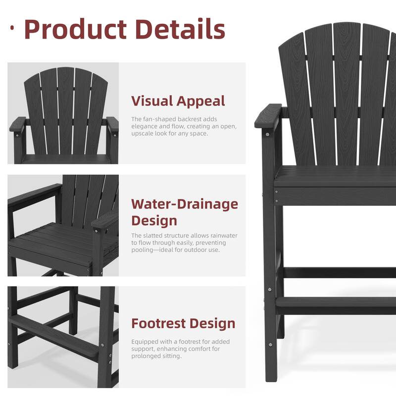 3-Piece HDPE Outdoor Patio Bar Table and Chiar Set, 2 Bar Stools & A Bar Table