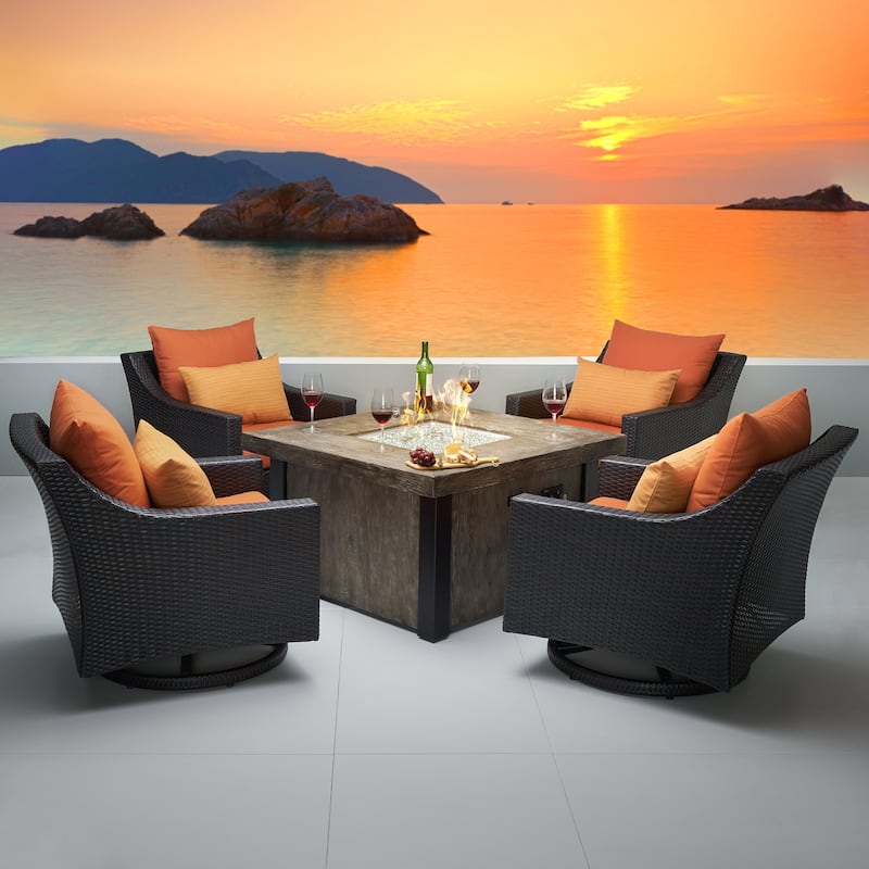 Deco 5 Piece Sunbrella Outdoor Patio Motion Fire Chat Set