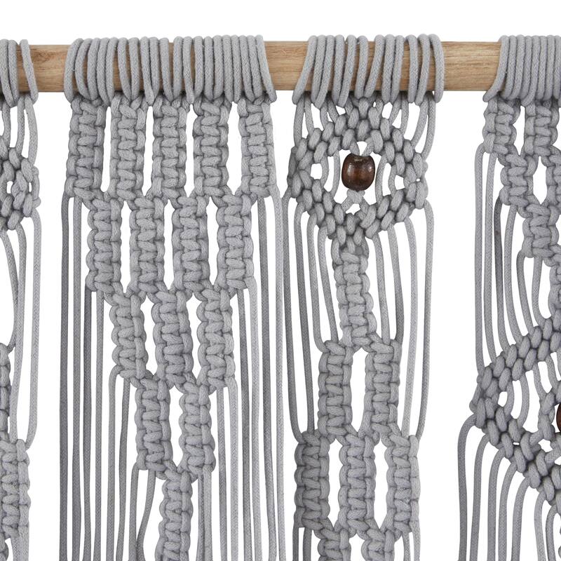 Cotton Fabric Macrame Handmade Intricately Weaved Wall Decor with Beaded Fringe Tassels - Gray - Roche River Decor