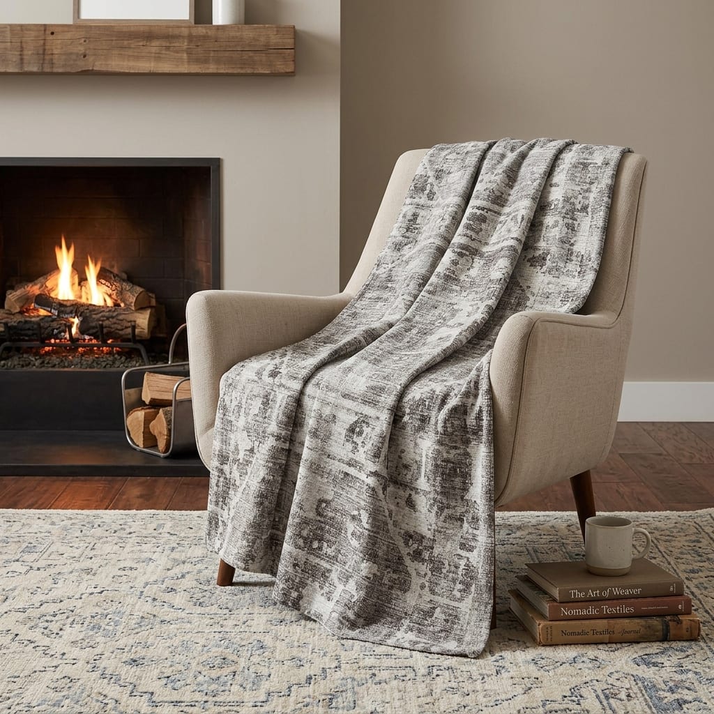 HomeRoots 50" X 70" Gray And Charcoal Damask Polyester Woven Plush Throw Blanket