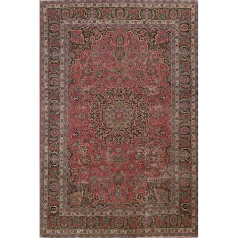 Traditional Mashad Persian Wool Area Rug Hand-knotted Office Carpet - 6'2" x 9'3"