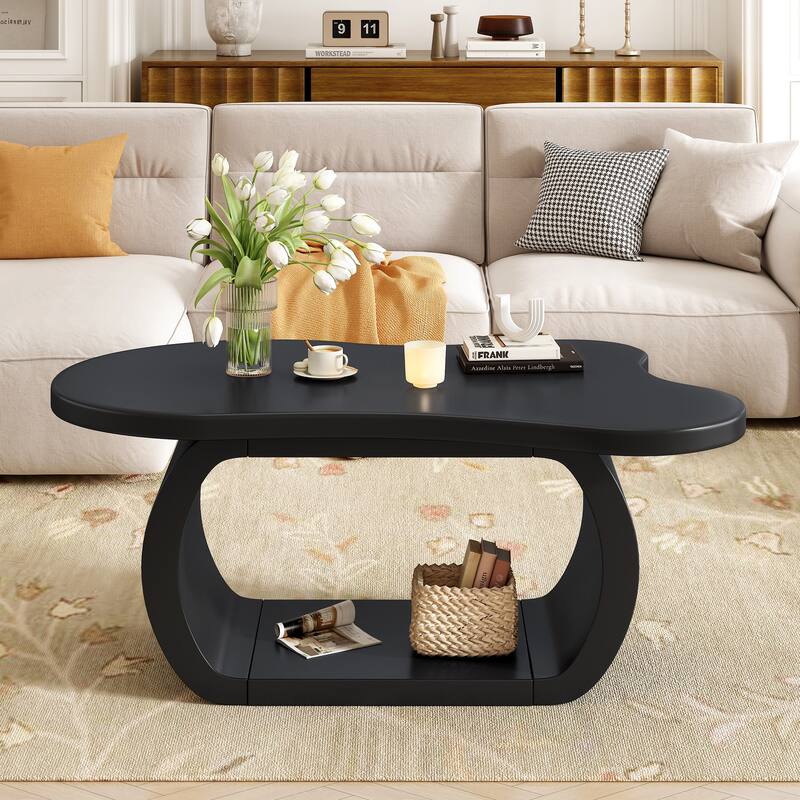 Cloud Coffee Table With 1.5" Thick Tabletop,Irregular End Table With Curved Legs, Unique Design Accent Table With Round Edge
