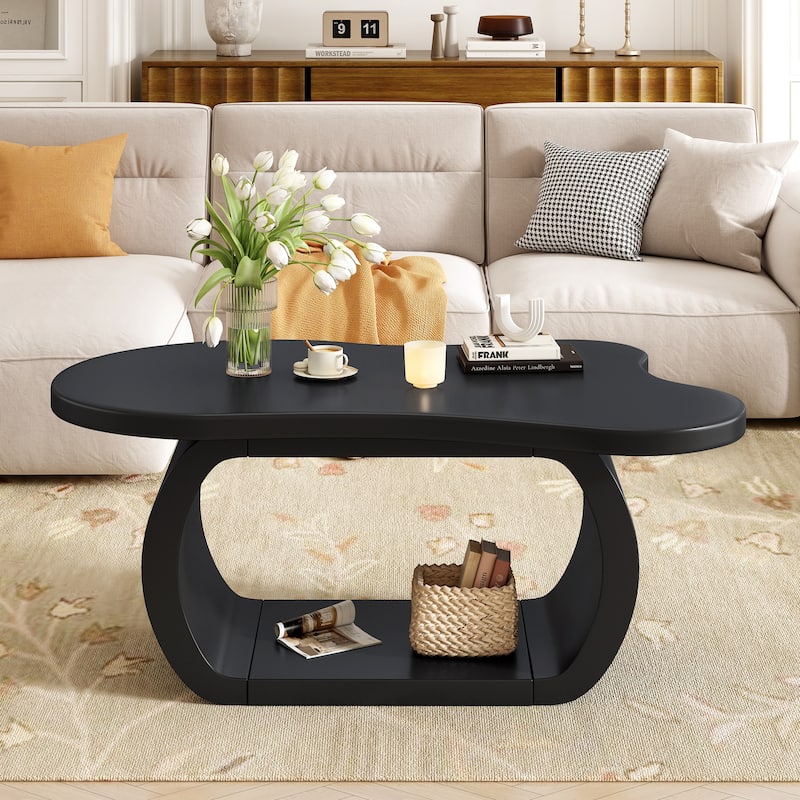 Rregular Coffee Table Cloud Shaped Table, Modern Wood Center Tables with Curved Legs for Apartment, Living Room