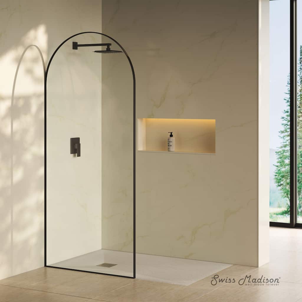 Porte 34 X 76 Framed Fixed 3/8 In. (10Mm) Clear Tempered Glass Shower Door With Black Matte Frame - 34 x 76