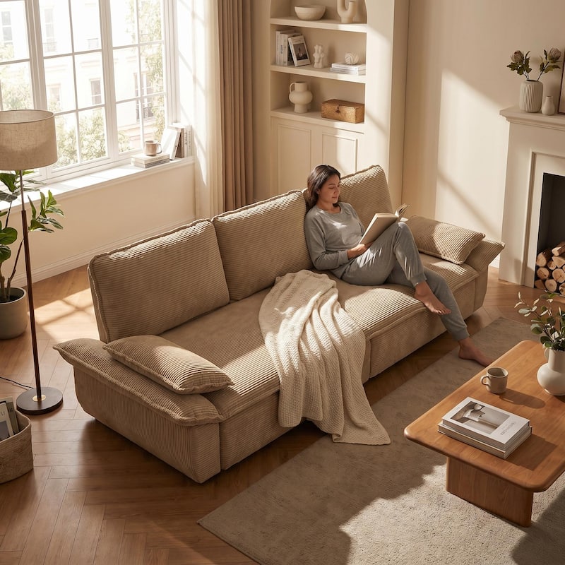 Homy Casa 73.2''/94.5" Queen/King Pull Out Sofa Bed, 3-in-1 Corduroy/Velvet Sleeper Couch
