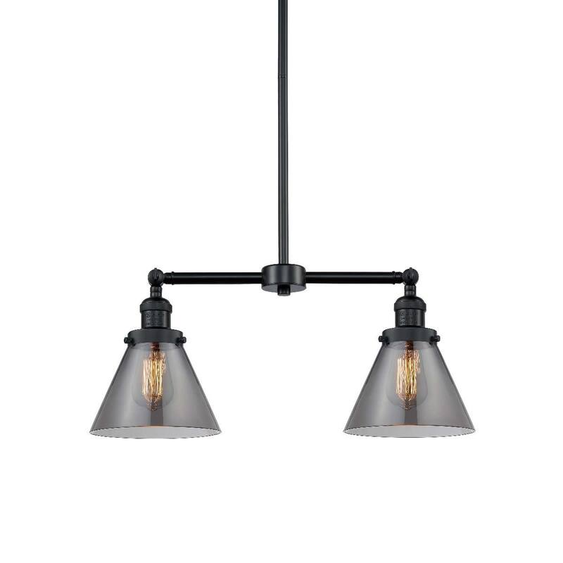 Innovations Lighting Large Cone 2 Light 21" Wide Linear Chandelier - Matte Black / Smoked