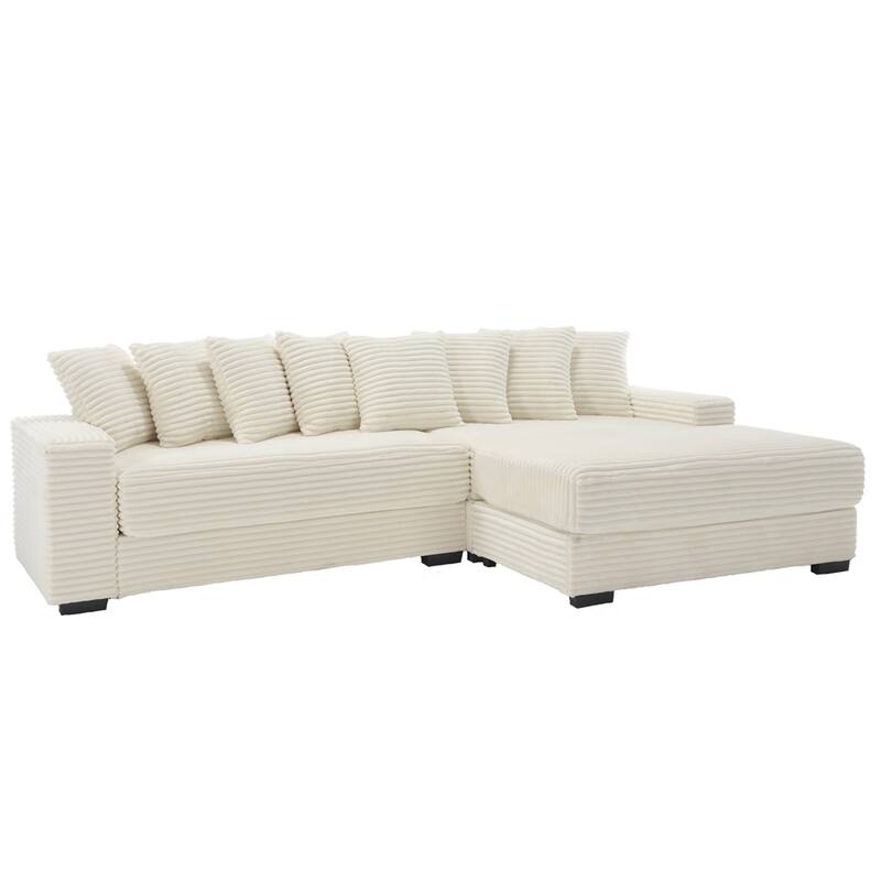 Oversized Two-Piece Couches, L Shaped Sofa, Corduroy, Right Chaise Daybed,with Armrests,Eight Throw Pillows,Corner Sofa