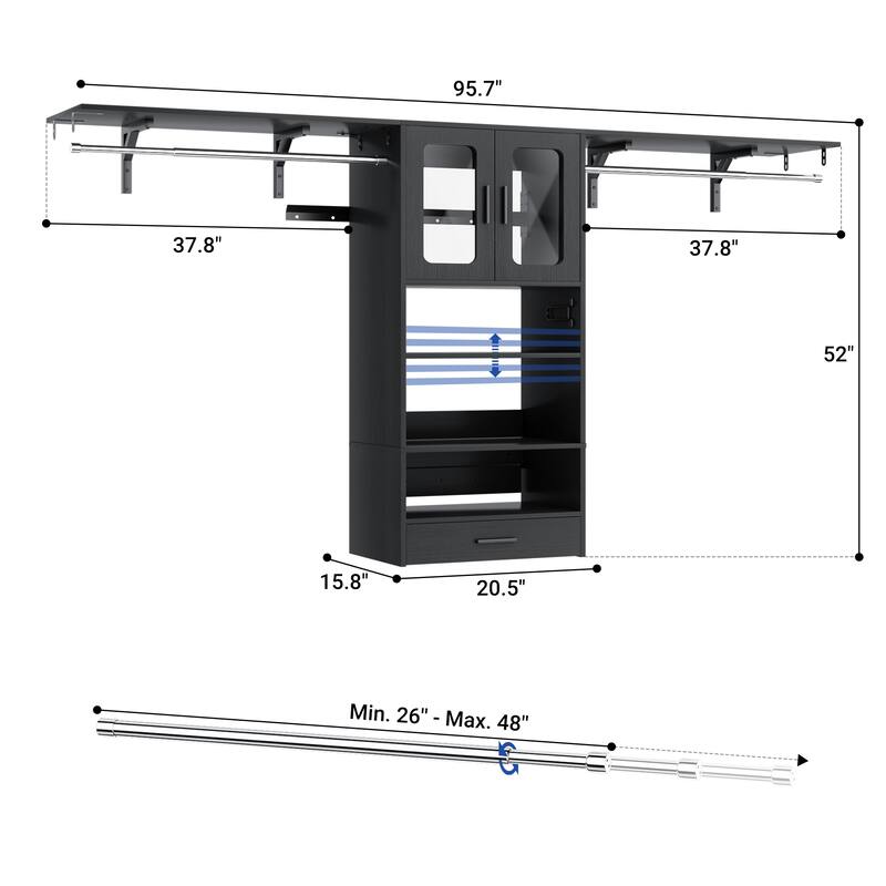 4FT - 8FT Closet Organizer with Hanging Rods, DIY Closet System with 2 Doors for Laundry Room
