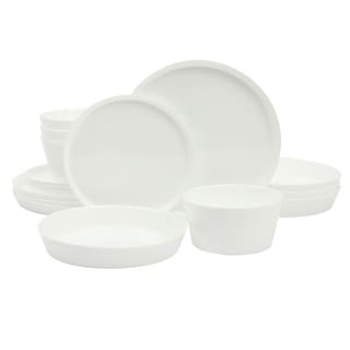 Gibson Home Modern Opal 16 Piece Glass Chip Resistant Dishes Double Plates and Bowls Lightweight Dinnerware Set