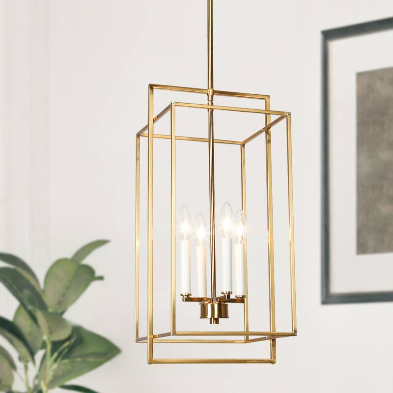 Modern 4-Light Gold Chandelier Lantern Island Pendant for Dining Room
