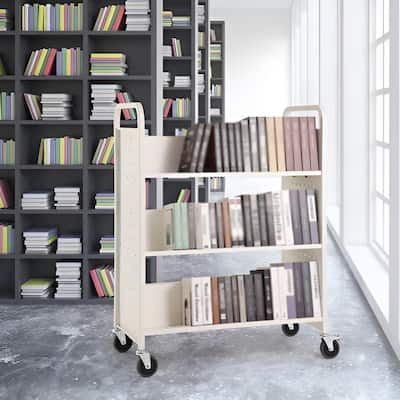 Rolling Book Cart with Lockable Wheels, Double Sided Shelves for Office & School - 39.4 x 20.1 x 49.2 in