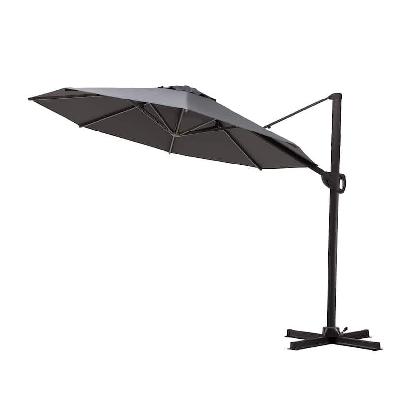 10ft Round Patio Offset Cantilever Umbrella Outdoor Hanging Umbrella with Cross Base