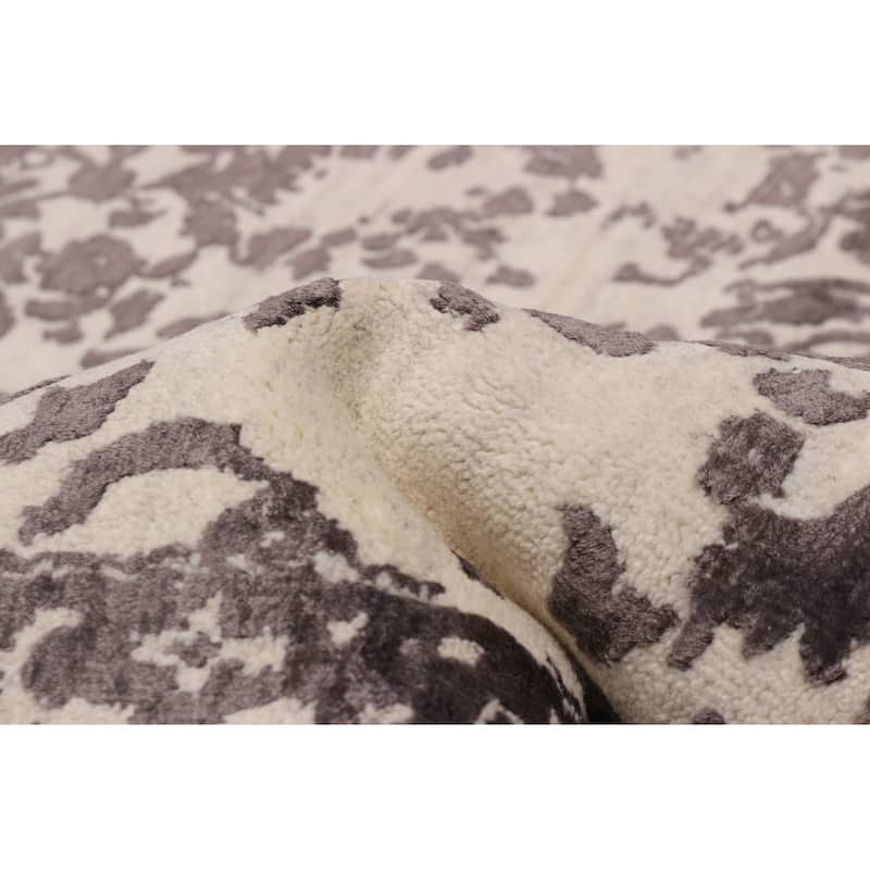 ECARPETGALLERY Hand-knotted Heritage Cream, Dark Grey Silk, Wool Rug - 8'7 x 11'10