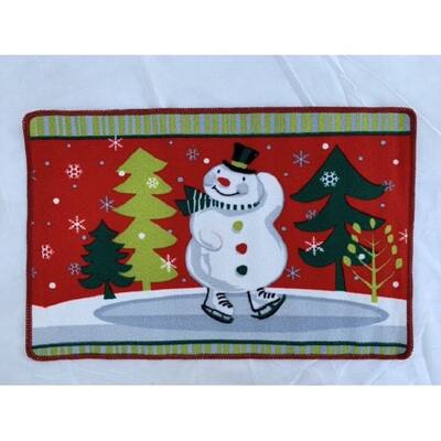 Origin Red Christmas Snowman Doormat Non-Slip Welcome Mat Outdoor/Indoor